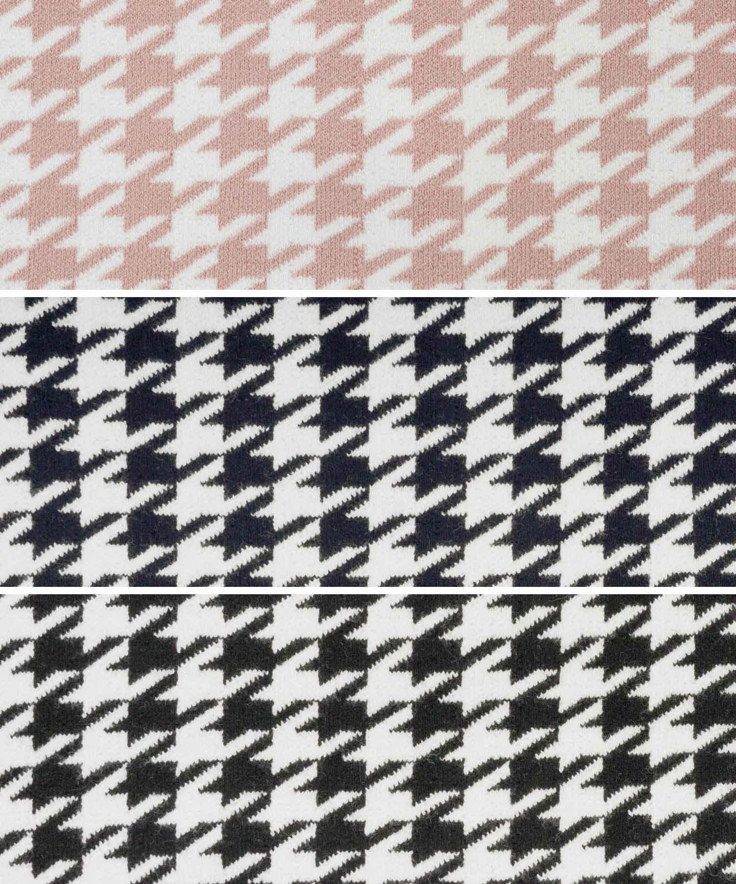 ニット/トップス/千鳥/配色/カーディガン/パール/長袖/ピンク/ダークネイビー/ブラック/黒/S/M/秋/冬/春/可愛い/かわいい/華やか/大人/上品/