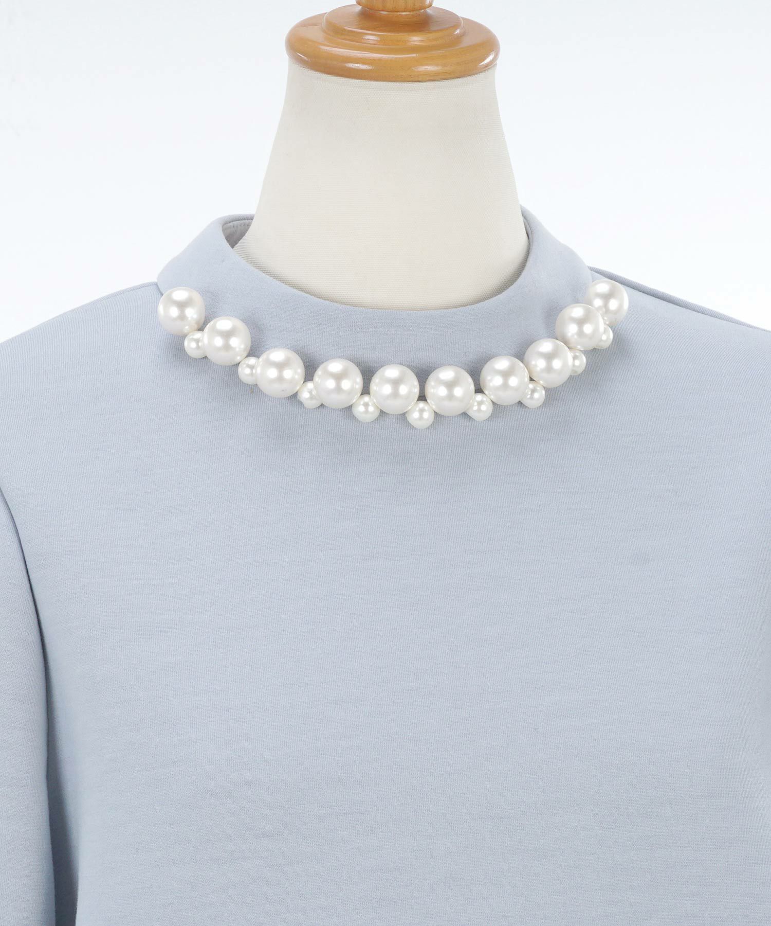 トップス/ボンディング/パール/バルーンスリーブ/長袖/ホワイト/白/サックス/水色/ネイビー/S/M/秋/冬/春/可愛い/かわいい/華やか/大人/上品/