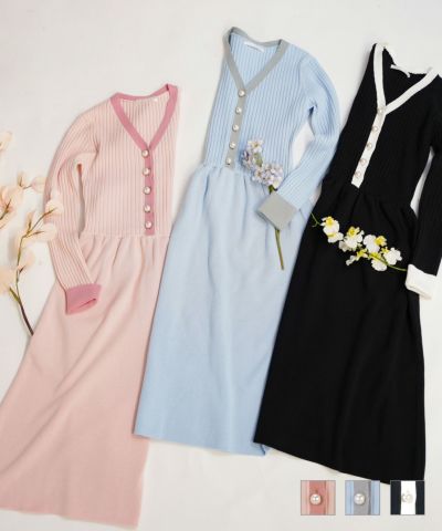 バイカラー ニット ワンピース Prima Scherrer 全3色｜psc311-0676【1