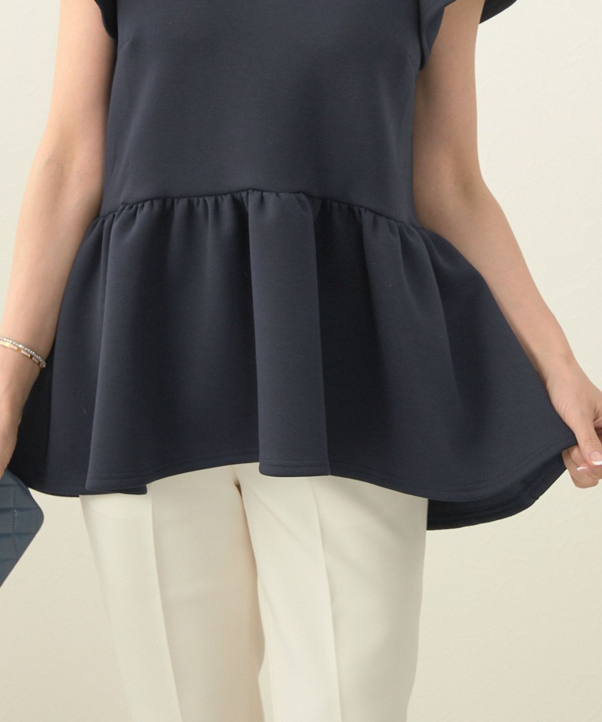 洗濯可/日本製/ラウンドネック/ウォッシャブル/ワンマイルウェア/ルームウェア/セットアップ対応/半袖/イレヘム/フレアスリーブ