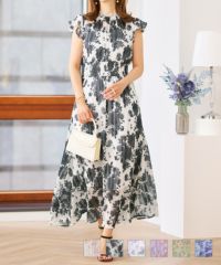 フラワープリントリングレーススタンドネックワンピースPrimaScherrer全3色｜psc311-0682【1】