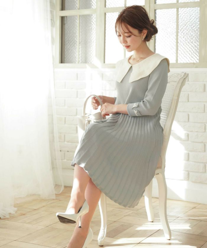 限定Price！SALE バイカラー ニット ワンピース ミディ丈 le