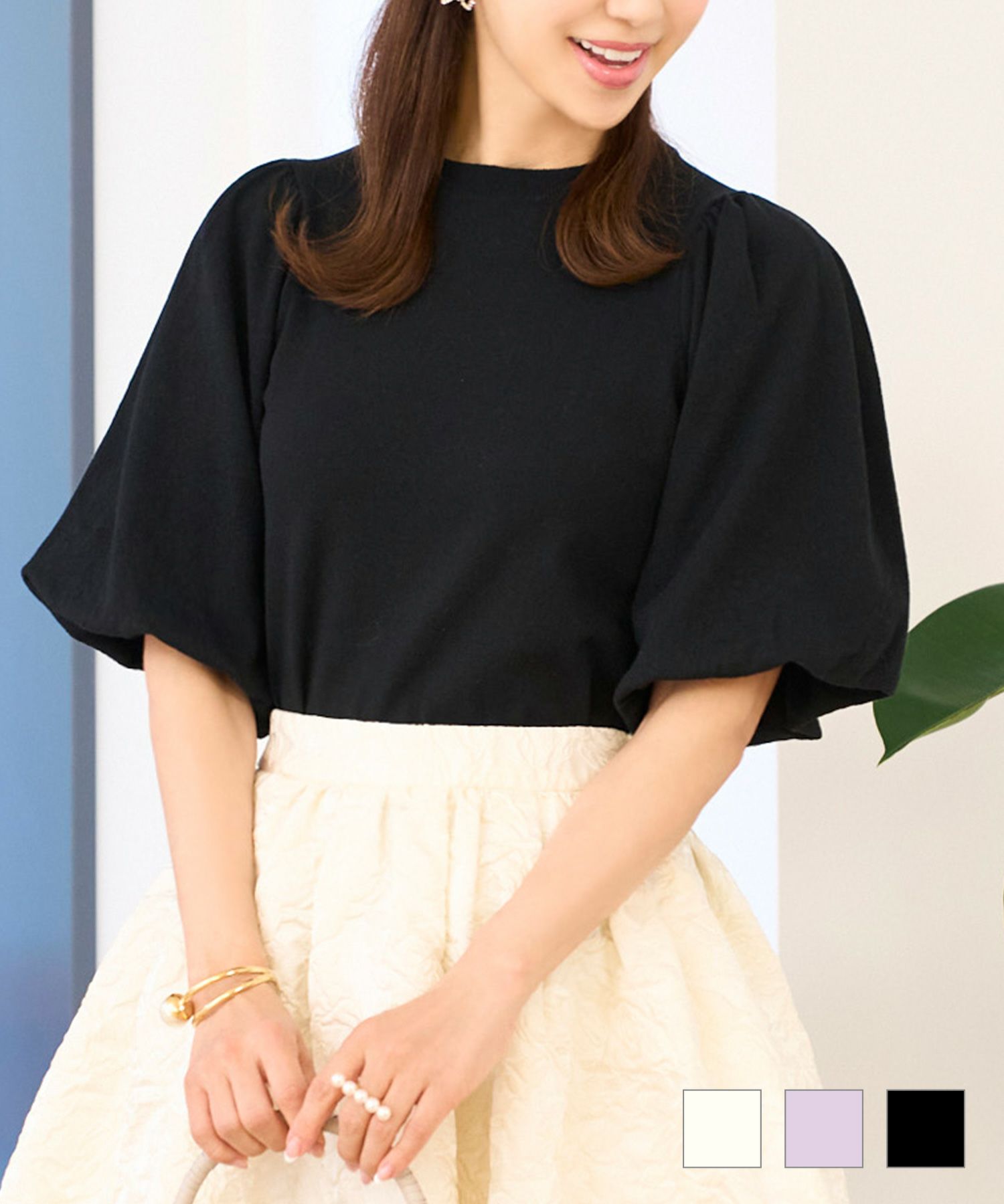 ハーフ丈 バルーンスリーブ ニット プルオーバー Prima Scherrer