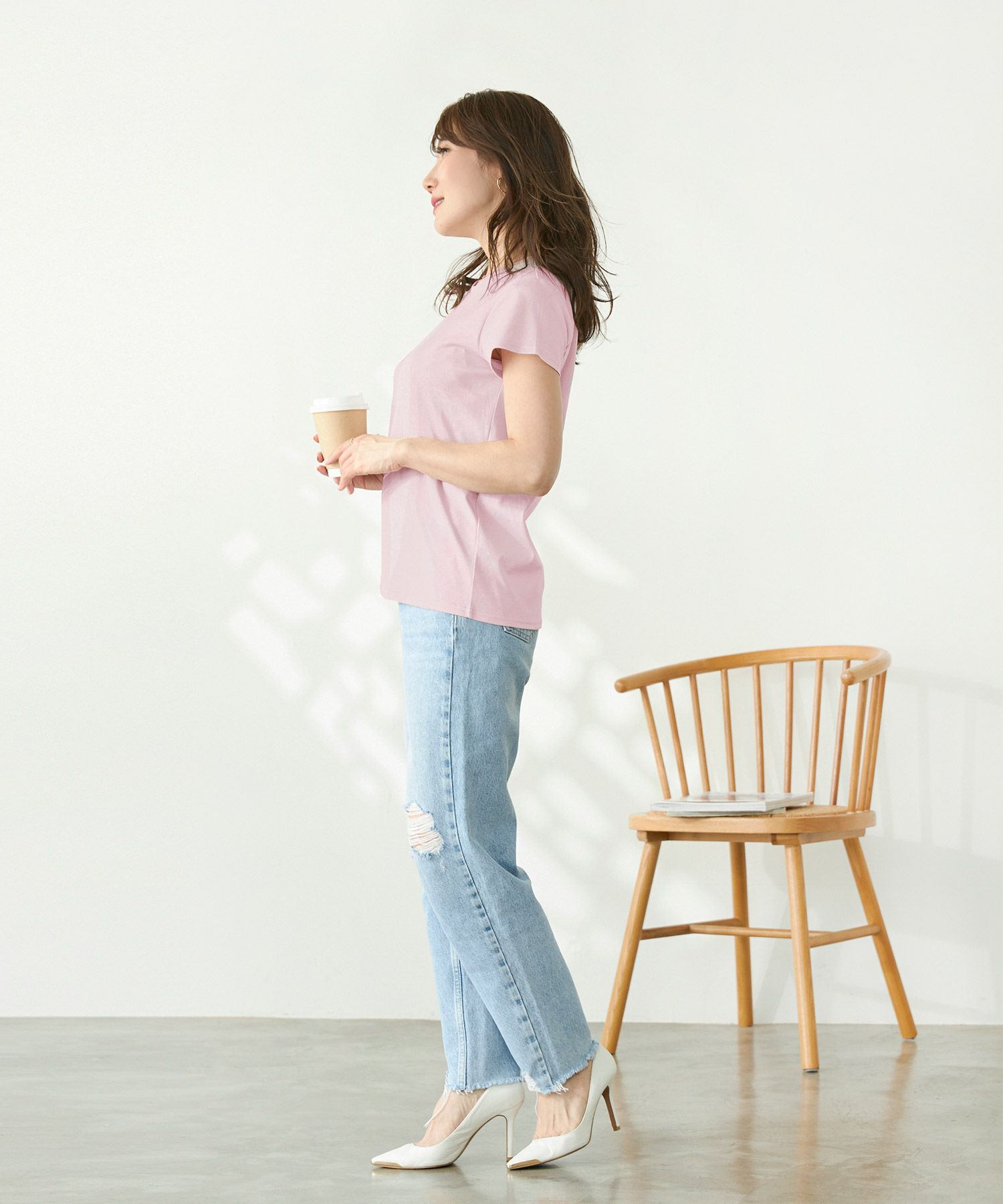 新色追加手洗い可日本製機能性素材半袖シンプル大人カジュアル着回しカットソーバックプリント夏ジョイントスペース