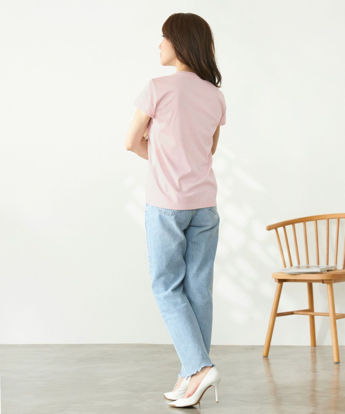 新色追加手洗い可日本製機能性素材半袖シンプル大人カジュアル着回しカットソーバックプリント夏ジョイントスペース