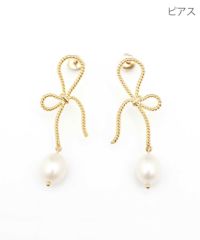 リボン ドロップ パール ピアス Ribbon Drop Pearl Pierce Earring