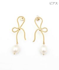 リボン ドロップ パール ピアス Ribbon Drop Pearl Pierce Earring