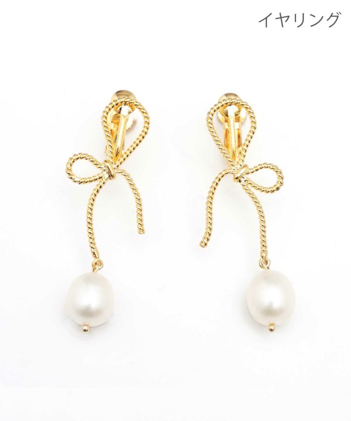 リボン ドロップ パール ピアス Ribbon Drop Pearl Pierce Earring