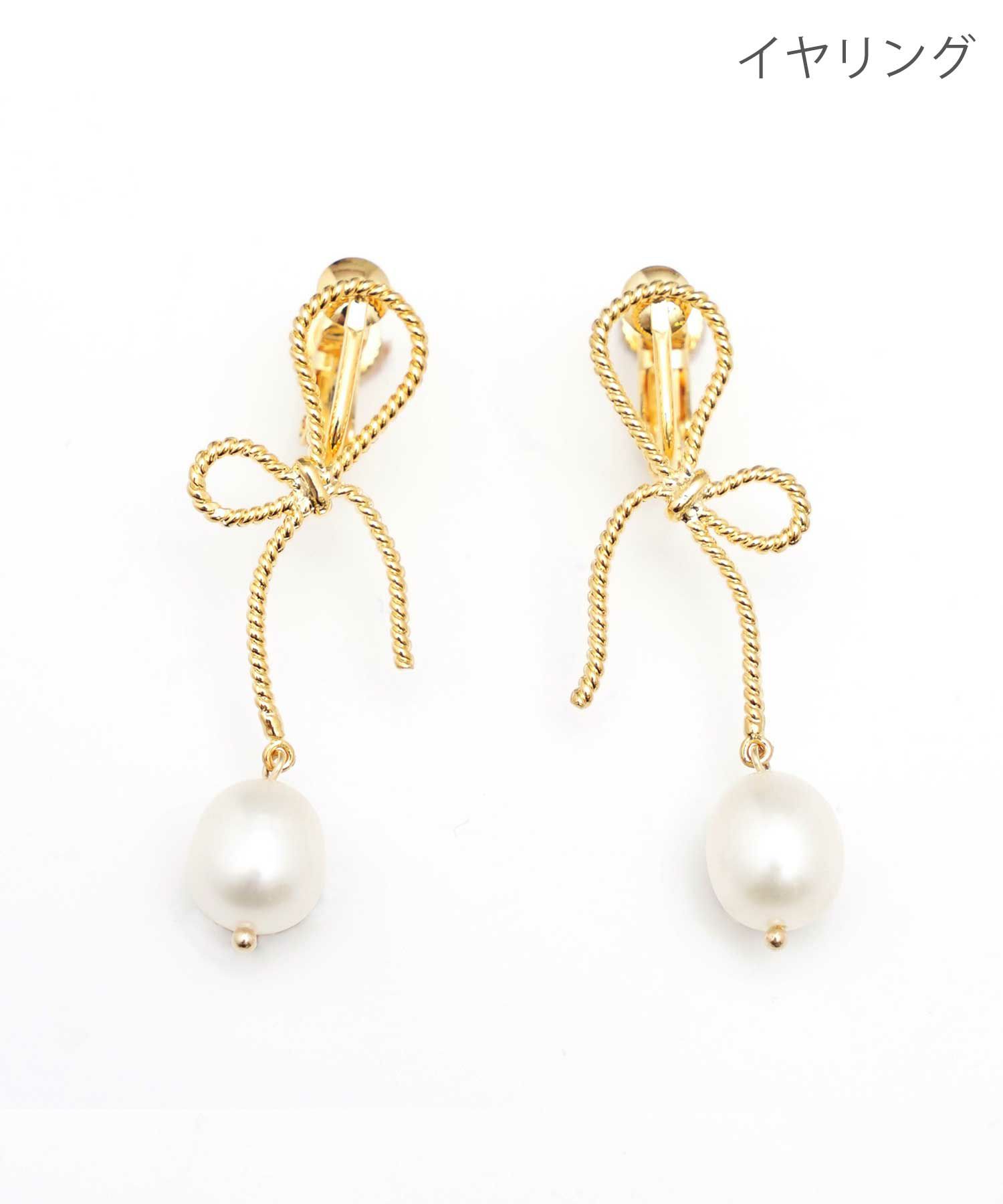 リボン ドロップ パール ピアス Ribbon Drop Pearl Pierce Earring