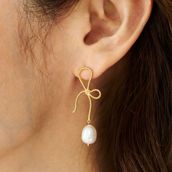 リボン ドロップ パール ピアス Ribbon Drop Pearl Pierce Earring