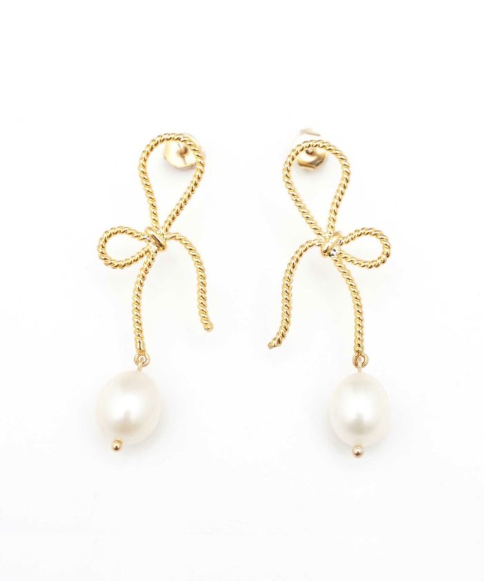 リボン ドロップ パール ピアス Ribbon Drop Pearl Pierce Earring