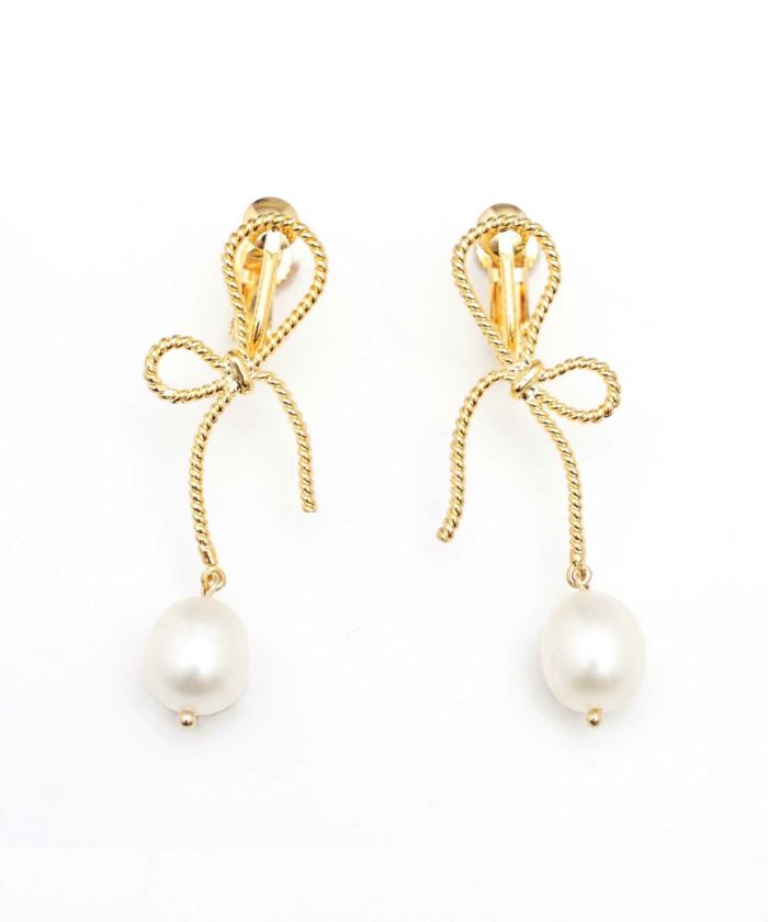 リボン ドロップ パール ピアス Ribbon Drop Pearl Pierce Earring