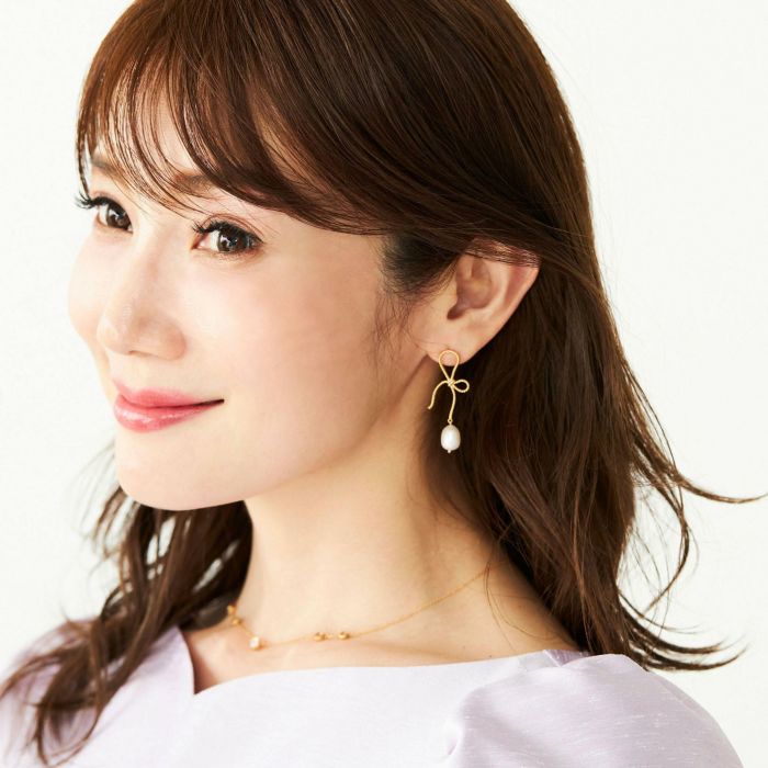 リボン ドロップ パール ピアス Ribbon Drop Pearl Pierce Earring