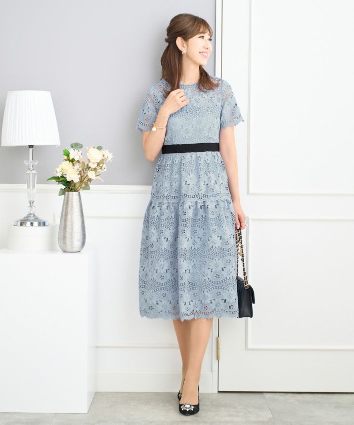 ☆美品☆ Prima Scherrer スカラップワンピース ショルダースカラップ ティアード クール ワンピース Prima
