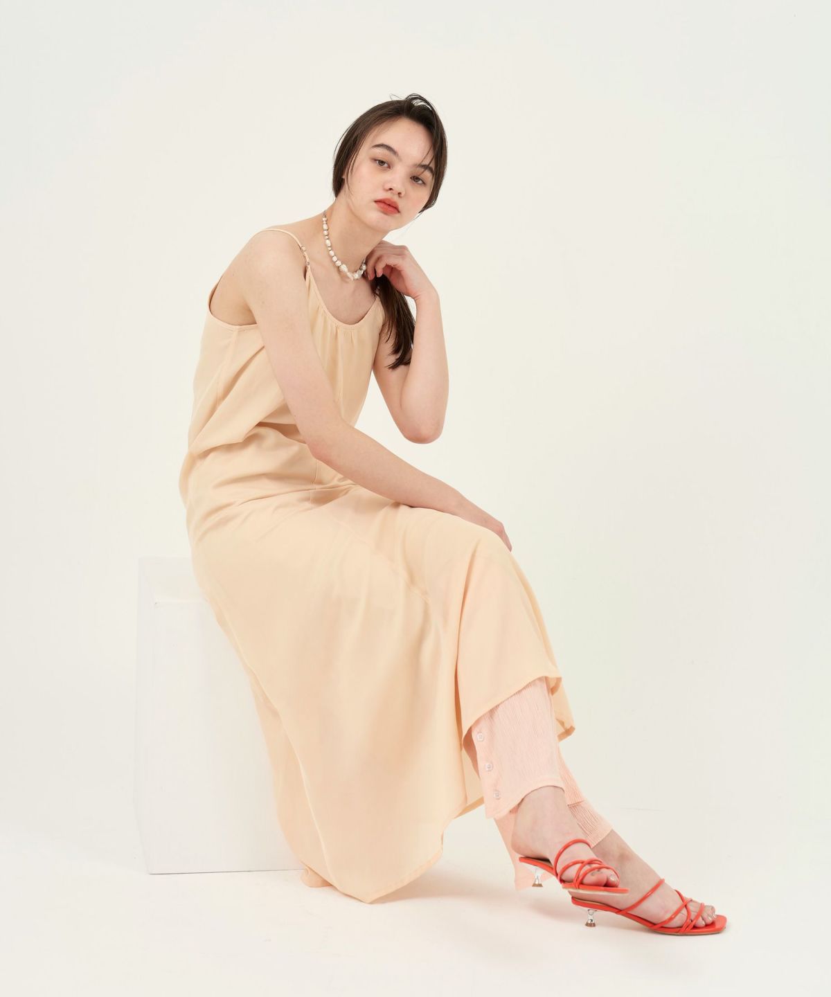 ワンピース/キャミソールドレス/シャーベットオレンジ/ブラック