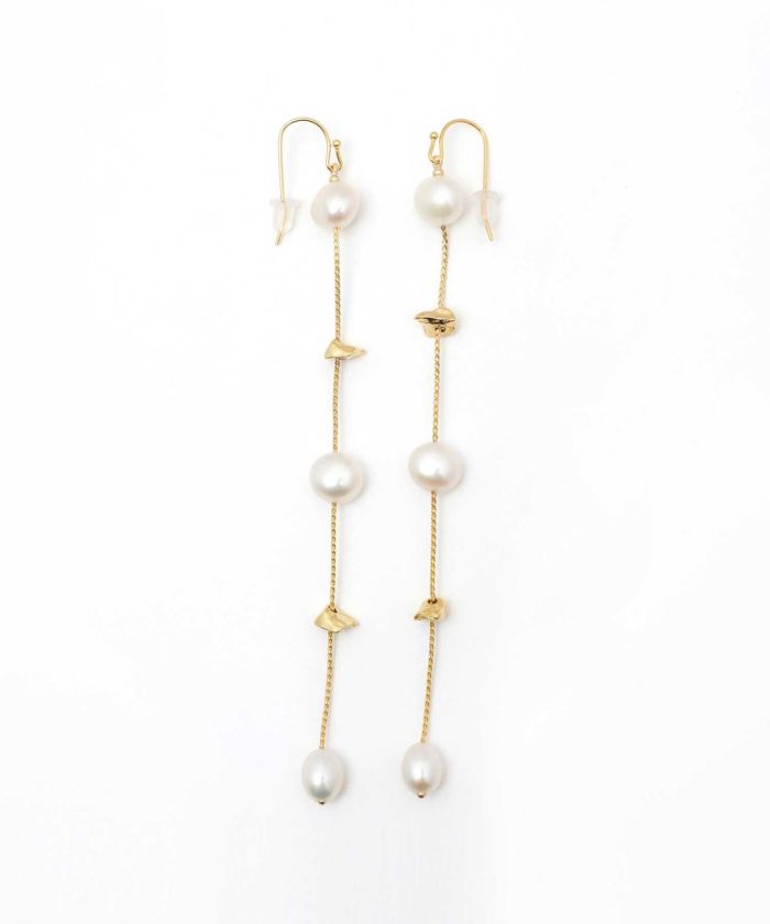 ゴールド ストーン ロング パール ピアス イヤリング Gold Stone Long Parl Pierce Earring