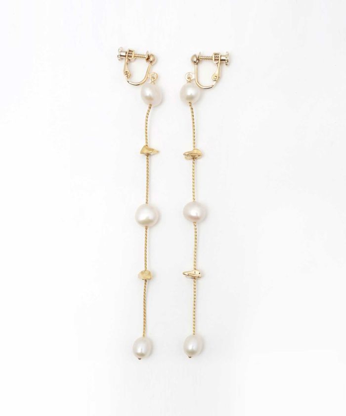 ゴールド ストーン ロング パール ピアス イヤリング Gold Stone Long Parl Pierce Earring （Liala） 全2種  ｜lia915-9725【2】