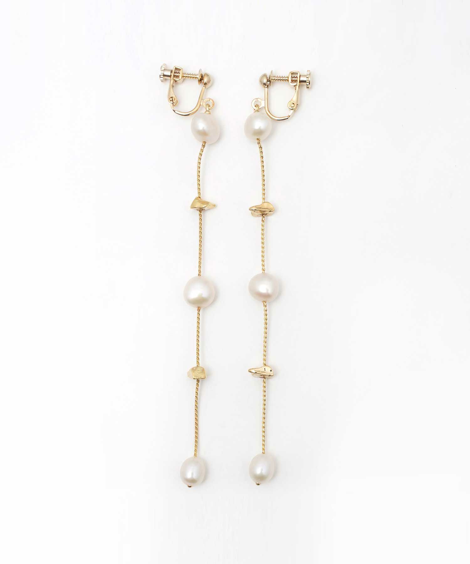 ゴールド ストーン ロング パール ピアス イヤリング Gold Stone Long Parl Pierce Earring