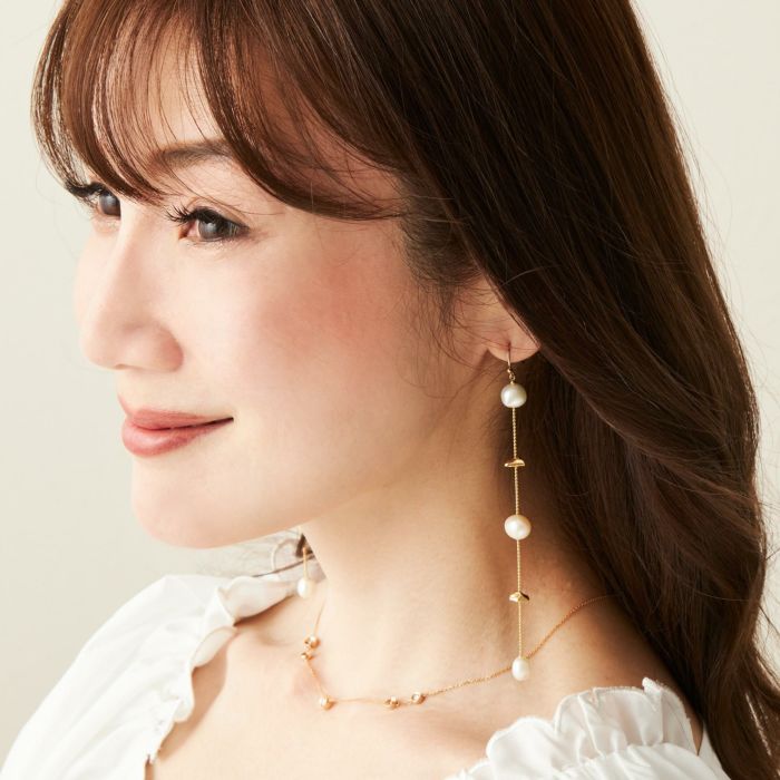 ゴールド ストーン ロング パール ピアス イヤリング Gold Stone Long Parl Pierce Earring （Liala） 全2種  ｜lia915-9725【2】