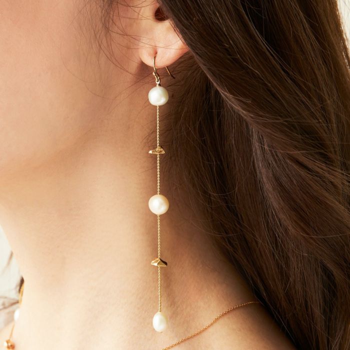 ゴールド ストーン ロング パール ピアス イヤリング Gold Stone Long Parl Pierce Earring