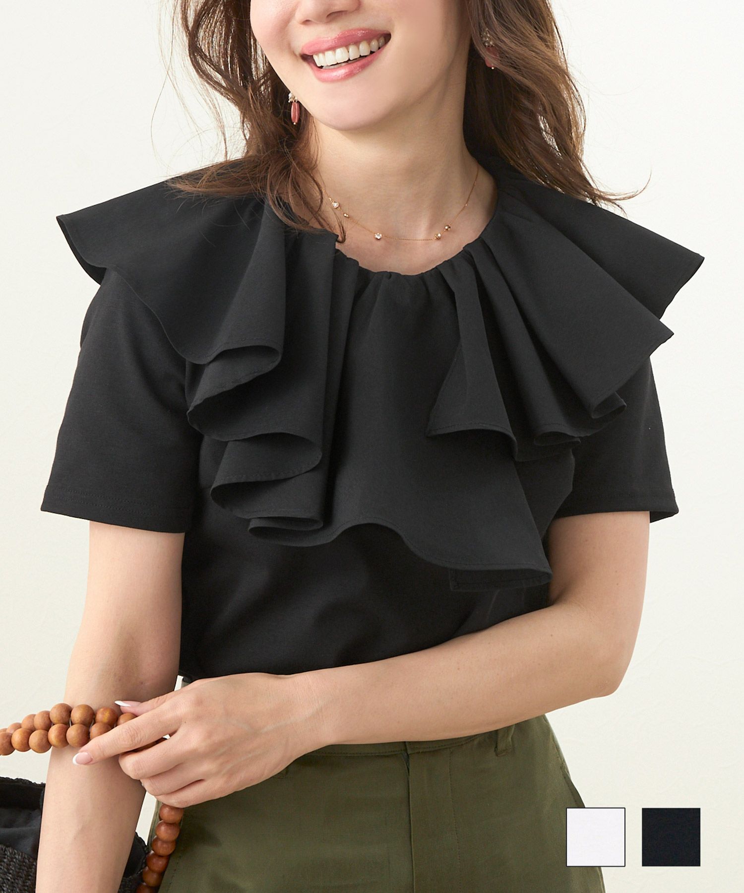 フレア襟 カットソー プルオーバー Liala×PG 全2色｜lpg521-1656【1  