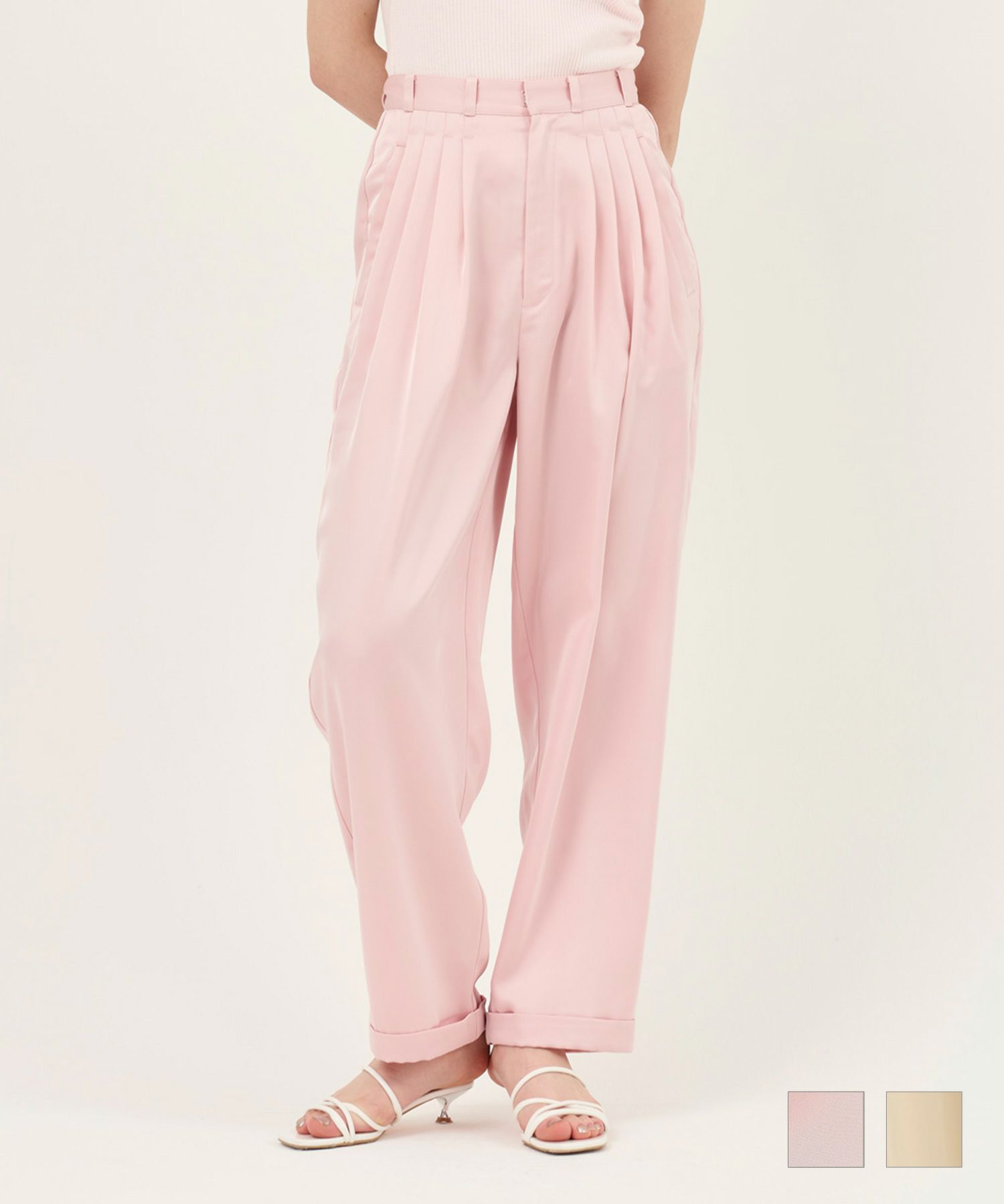 4タック サテンストレートパンツ TINA：JOJUN 全2色｜tnj721-0601【1