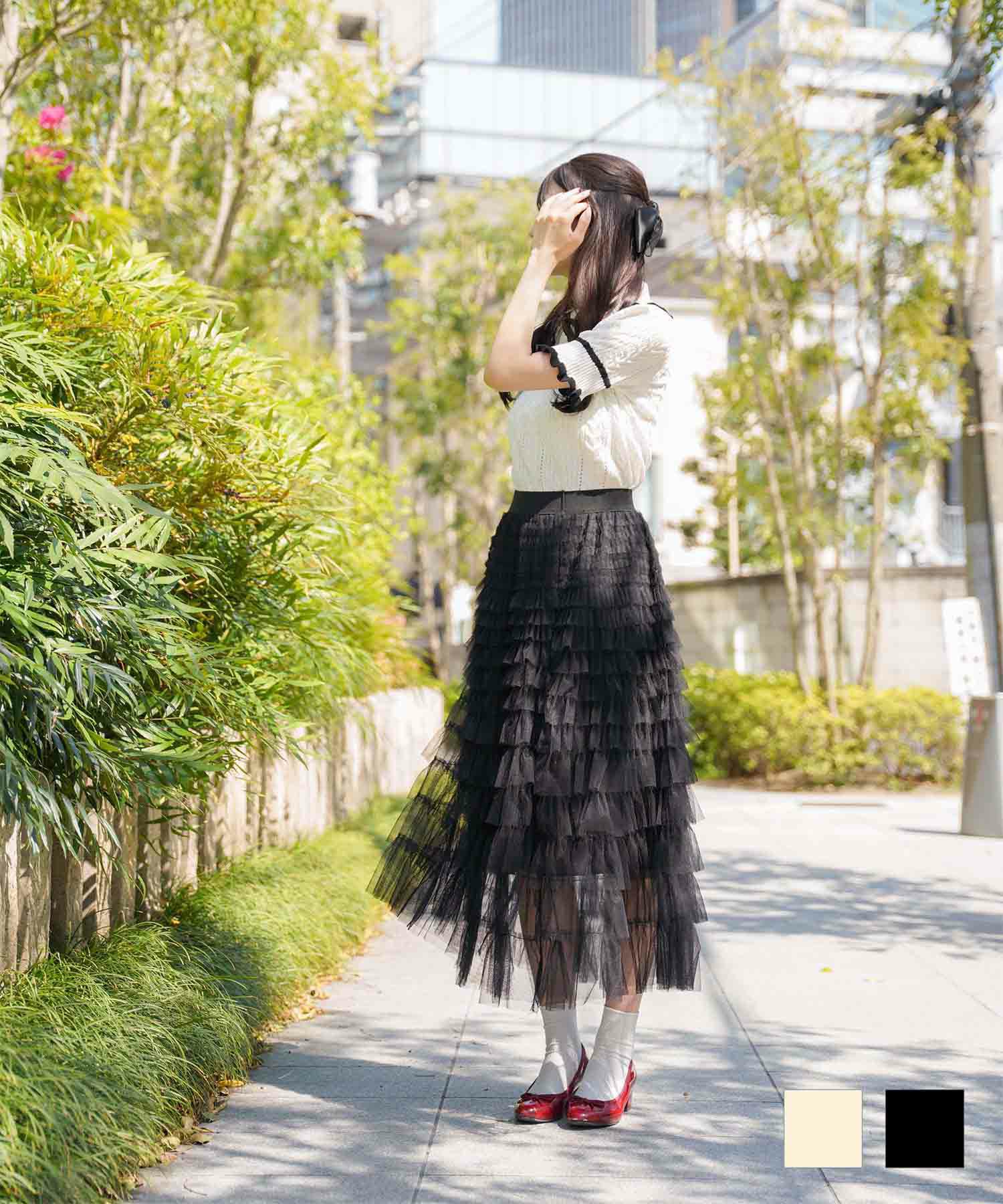 限定Price！SALE チュール フリル スカート mimi toujours×Naoka 全2色  
