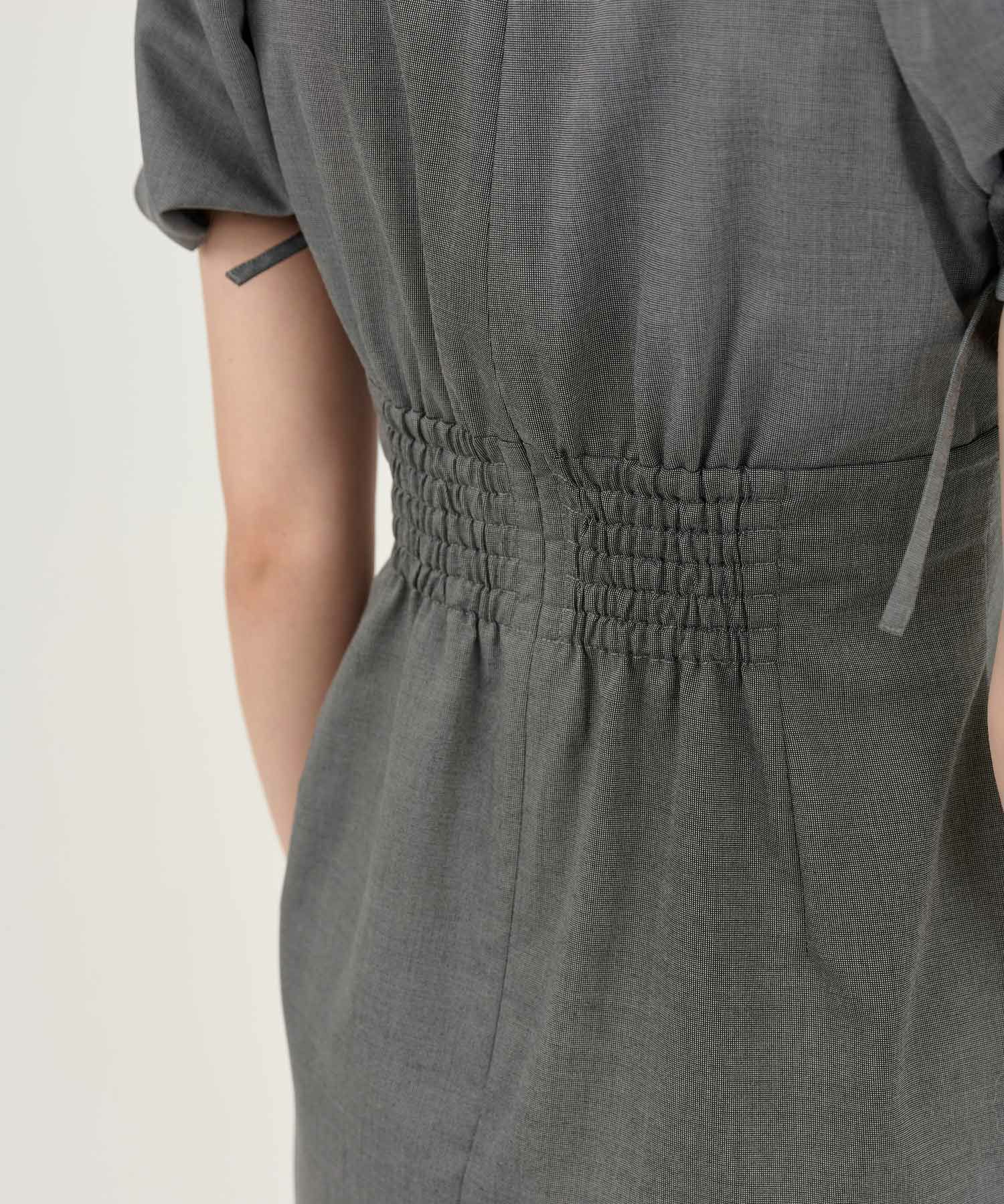 ワンピース/半袖/パフスリーブ/ロング丈/ピンク/サックス/チャコール