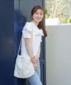 手洗い可/トップス/カットソー/半袖/タフタ/異素材/ドッキング/コンビ/おしゃれ/お洒落/可愛い/かわいい/ホワイト/白/ライトグレー/ブラック/黒/トレンド/春/夏/秋/インフルエンサーコラボ