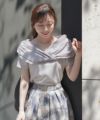 手洗い可/トップス/カットソー/半袖/タフタ/異素材/ドッキング/コンビ/おしゃれ/お洒落/可愛い/かわいい/ホワイト/白/ライトグレー/ブラック/黒/トレンド/春/夏/秋/インフルエンサーコラボ