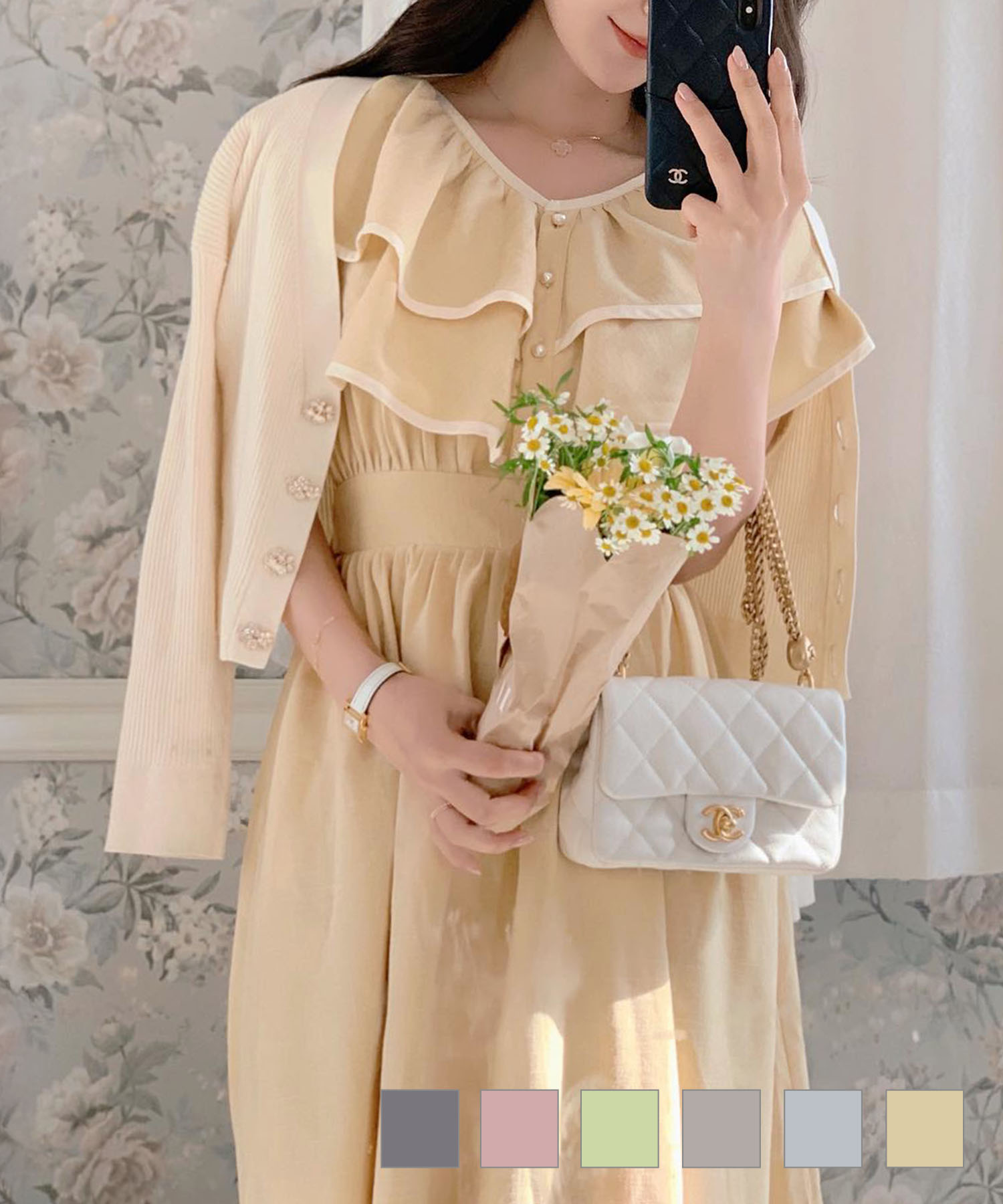 パイピングフリルワンピースlerevevanillerチャコール/ピンク/ミント/パウダーグレー/アイスブルー/レモンミルク