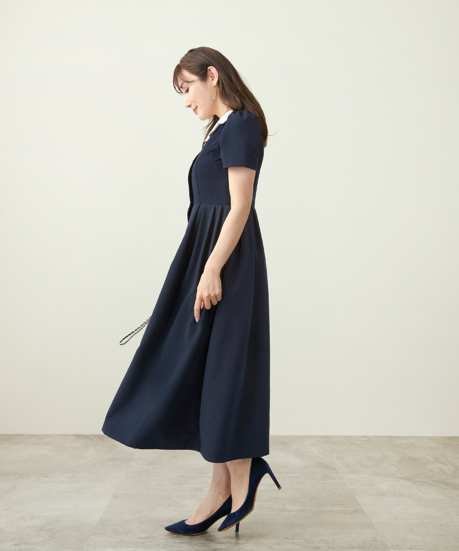 手洗い可/半袖/袖山ギャザー/くるみ釦/襟付き/2way/クラシカル/上品/きれいめ/フロントオープン/オケージョン/S/M