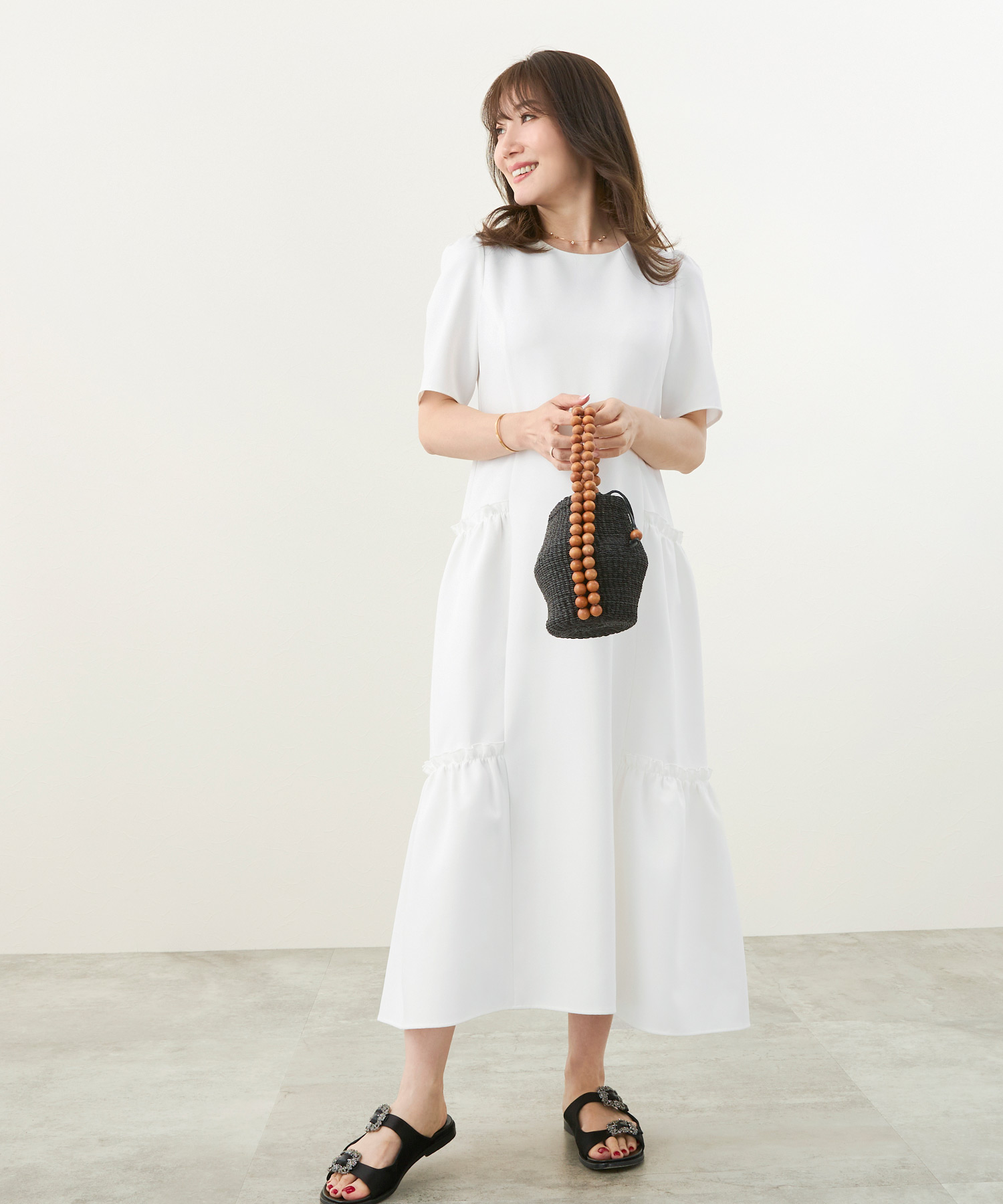 新色追加/newcolorきれいめ服40代30代半袖コーデおしゃれ夏人気黒ホワイト無地リゾート