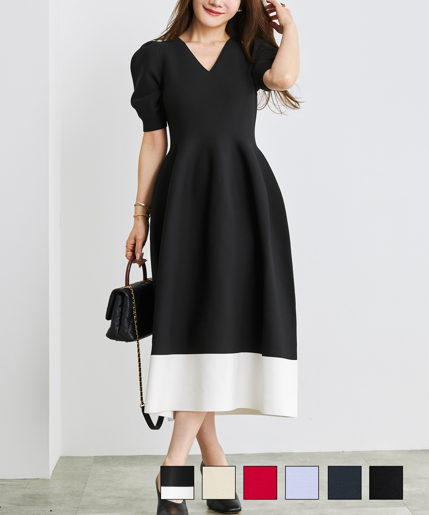 ホールガーメント半袖パフスリーブワンピースLiala×PG