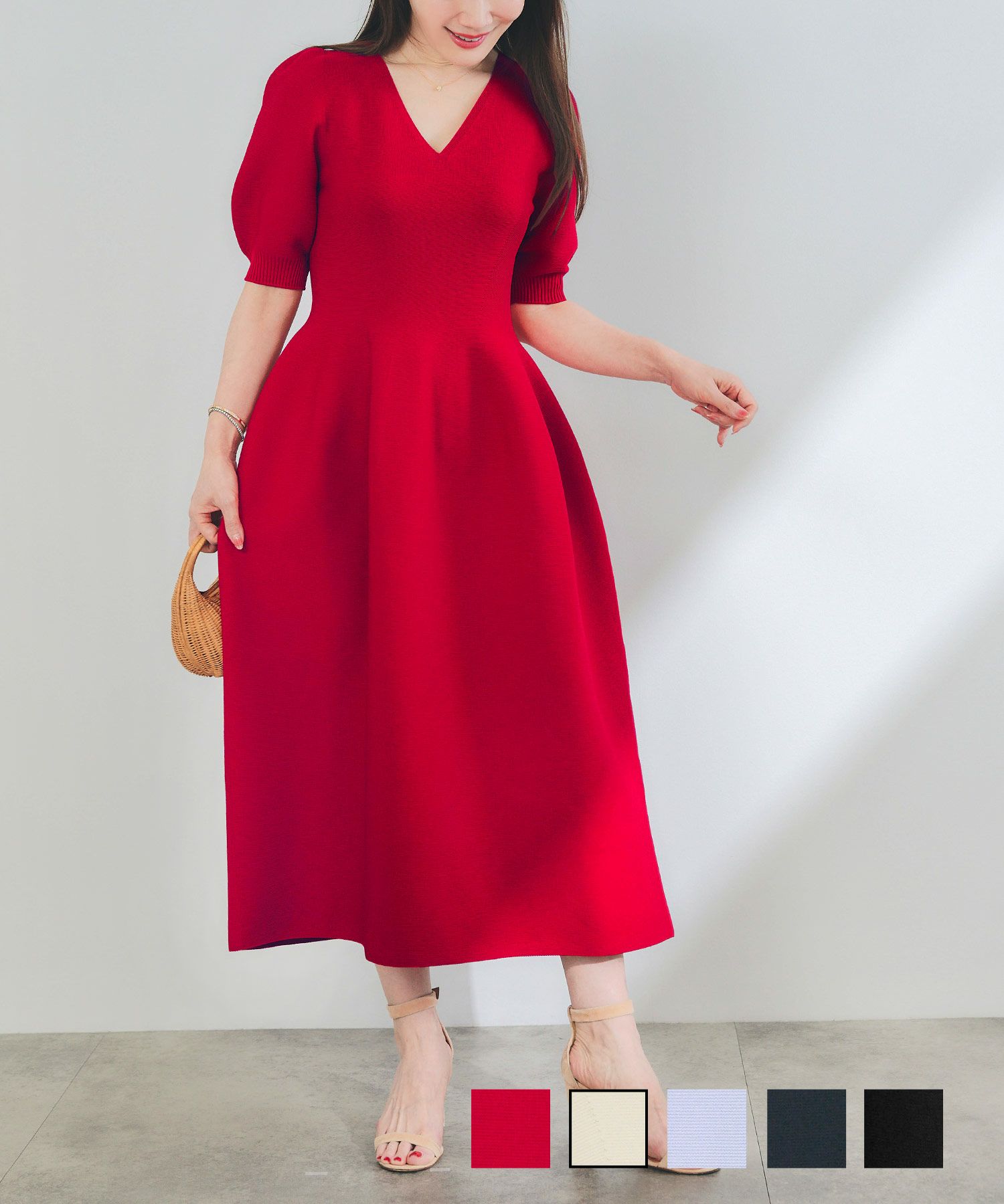 ホールガーメント半袖パフスリーブワンピースLiala×PG