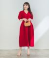 手洗い可/日本製/Vネック/ふんわり/ミモレ丈/袖山ギャザー/パフ袖/大人可愛い/上品/きれいめ/シンプル/リラックス/美ライン
