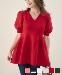 ホールガーメント半袖ペプラムプルオーバーLiala×PG