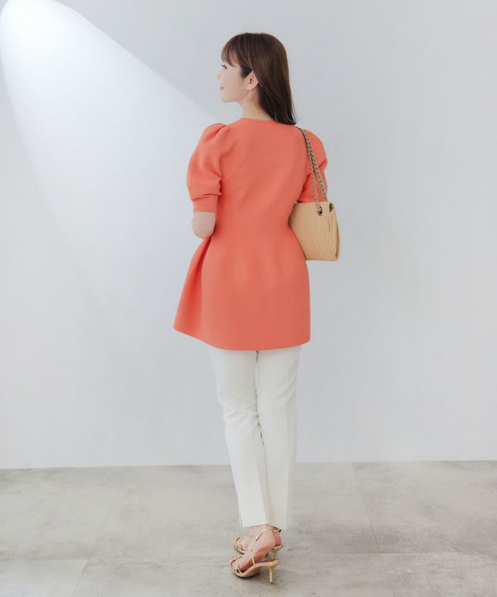 手洗い可/日本製/Vネック/ふんわり/チュニック/袖山ギャザー/パフ袖/大人可愛い/上品/きれいめ/シンプル/リラックス/体型カバー/美ライン/フレア