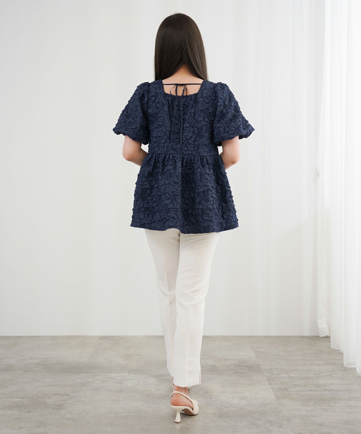 バックリボン ジャガード ペプラム トップス lieulien×momo 全3色  