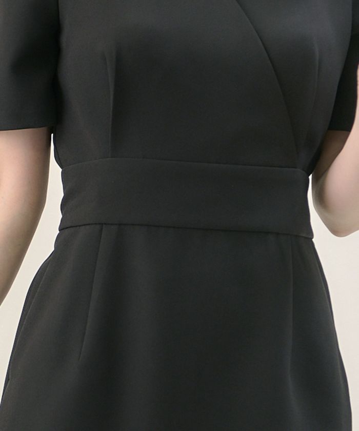 liala×pg 半袖　パール付きカシュクールワンピース　ネイビー　Sサイズ EarlyAutumn-SALE 半袖 パール付き カシュクール ワンピース