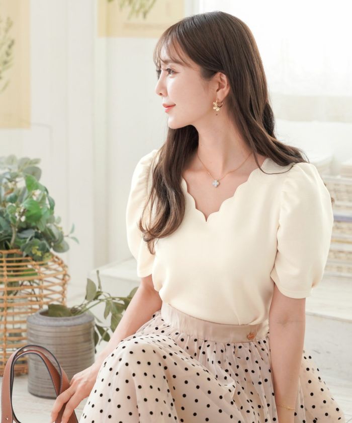 カットソー Leilian WHITE LABEL 花柄カットワーク スカラップ