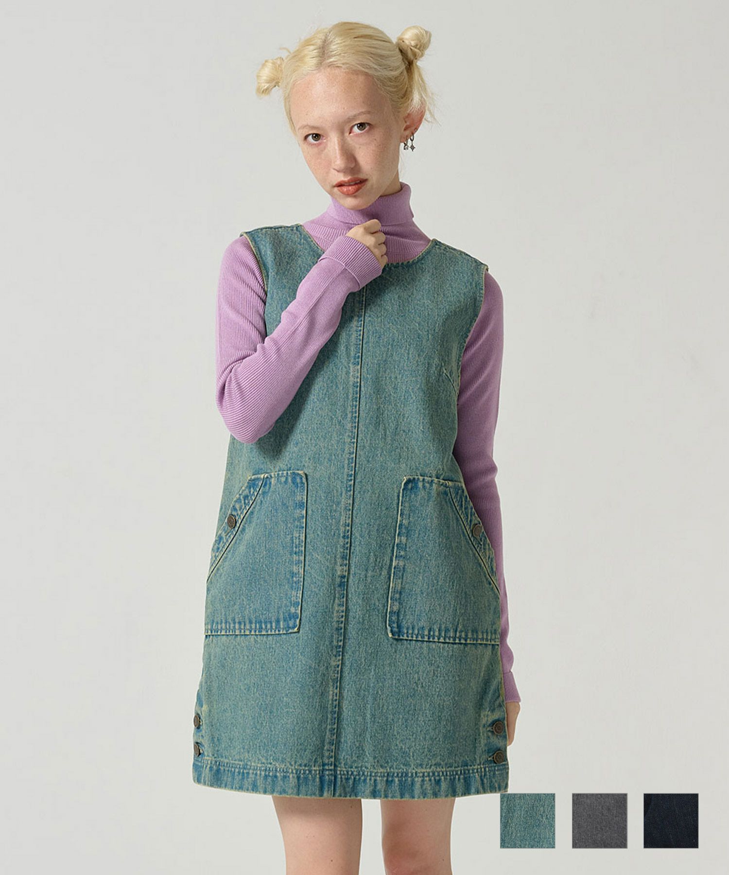 ワンピース/ジャンパースカート/デニム/グレー/インディゴ