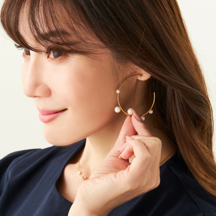 ランダム パール フープ ピアス イヤリング Random Pearl Hoop Pierce Earring