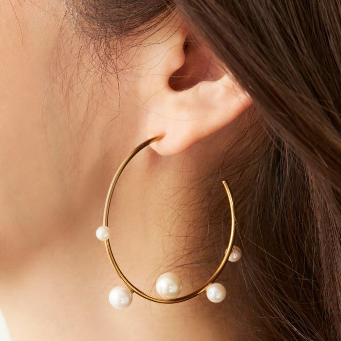 ランダム パール フープ ピアス イヤリング Random Pearl Hoop Pierce