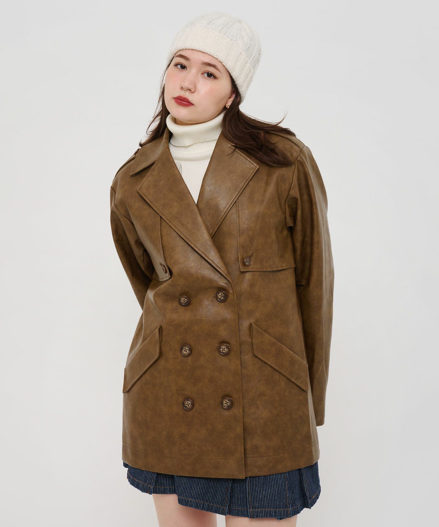 フェイクレザー ダブルブレストジャケット TINA：JOJUN 全2色｜tnj131  