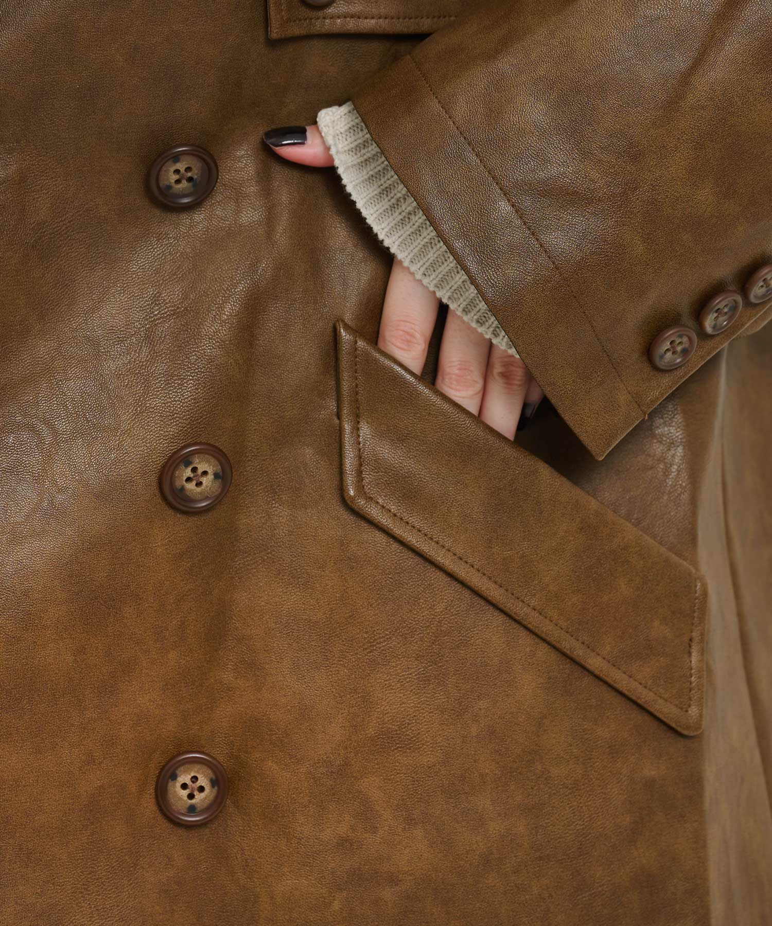 フェイクレザー ダブルブレストジャケット TINA：JOJUN 全2色｜tnj131  