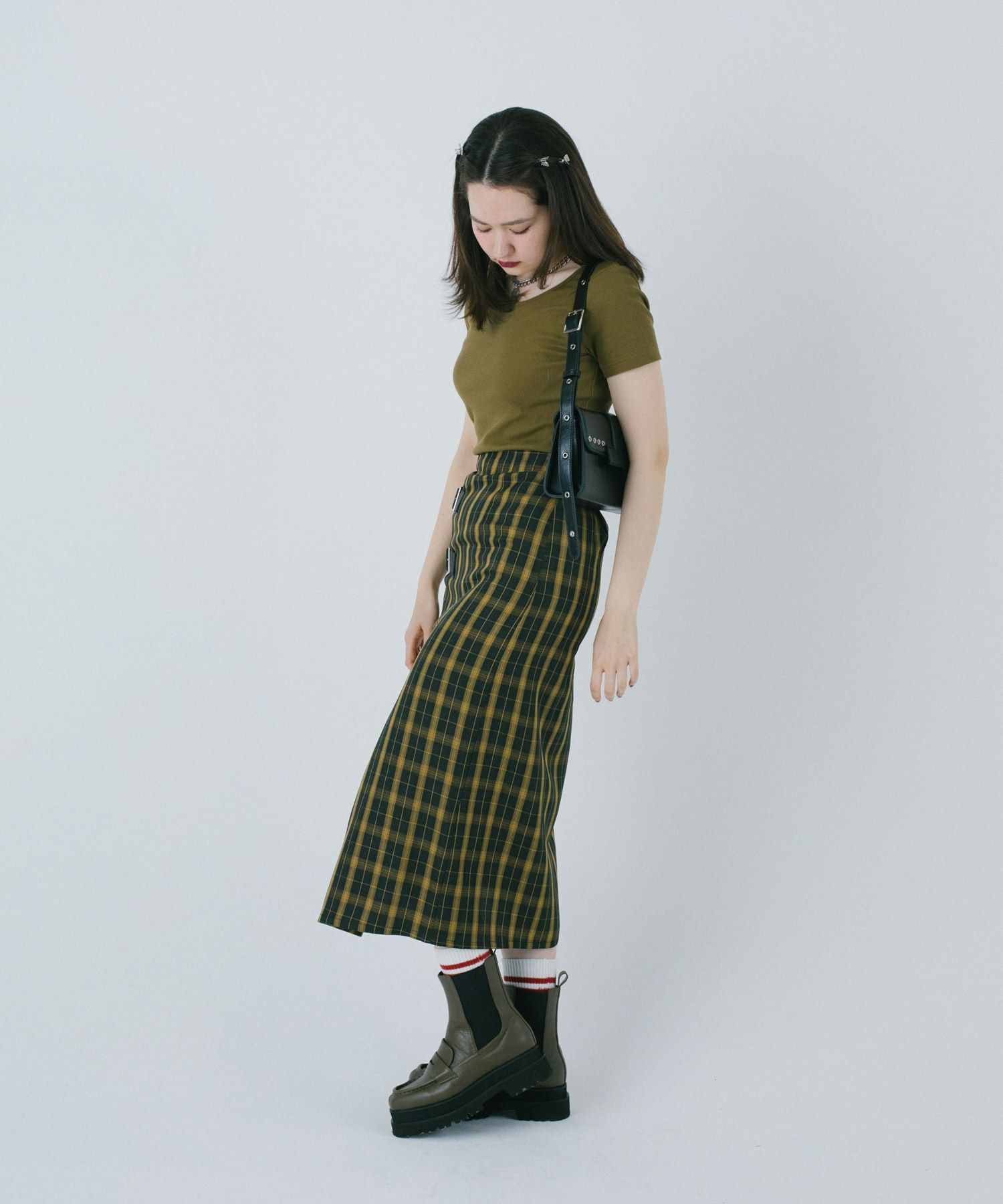 ラップ風 チェック柄スカート TINA：JOJUN 全2色｜tnj621-0630【4  