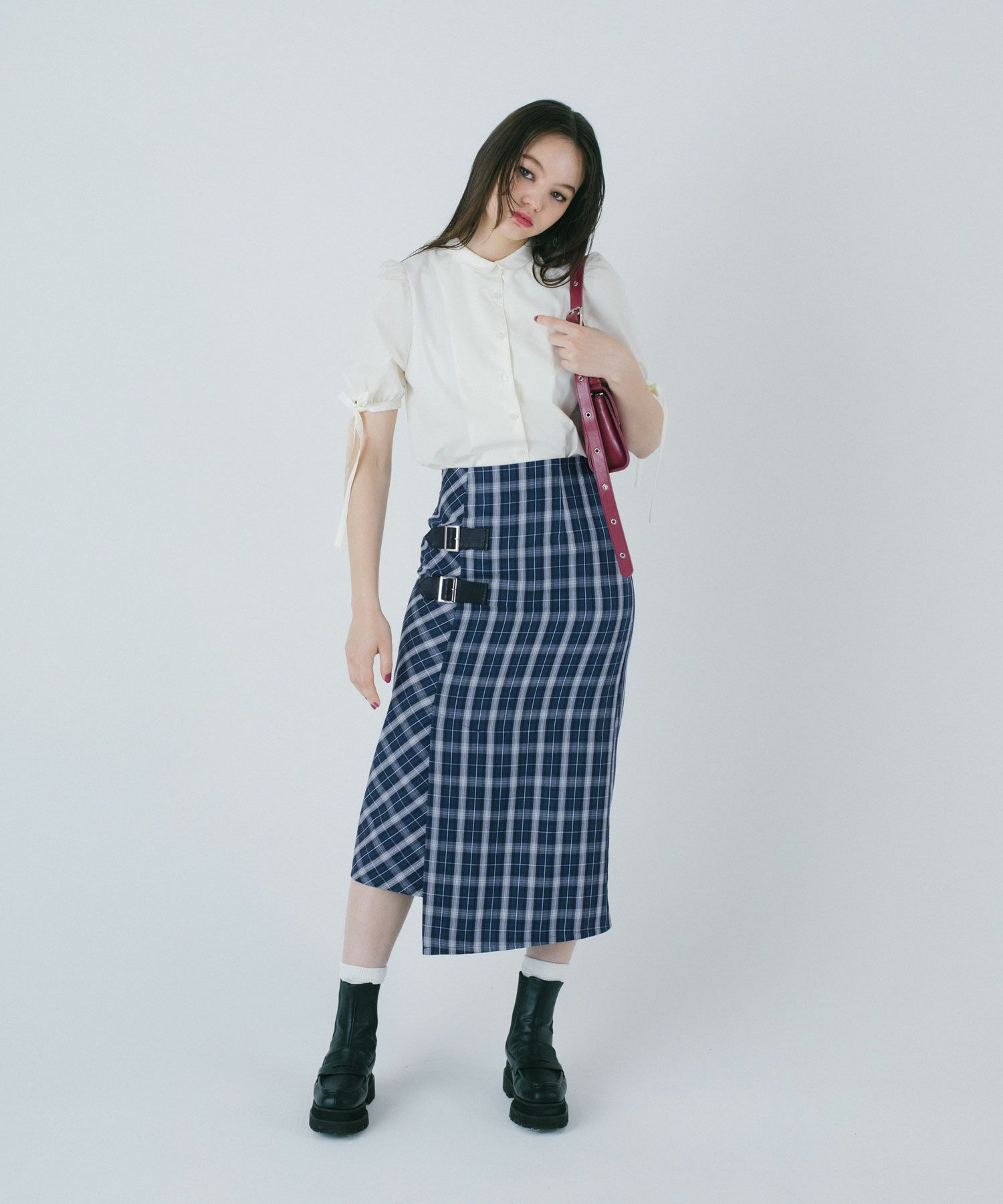 ラップ風 チェック柄スカート TINA：JOJUN 全2色｜tnj621-0630【4  