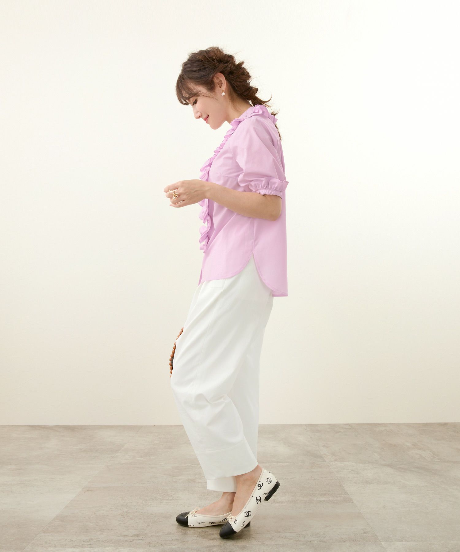 洗濯可/マシンウォッシャブル/イレヘム/ラウンドヘム/洗濯機で洗える/トップス/着映え/褒められブラウス/春/夏/秋口/半袖/フェミニン