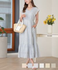 コットンレーススカラップワンピースlerevevanillerピンク/サックス/ラベンダー/ホワイト/レモンクリーム/グレイッシュミント